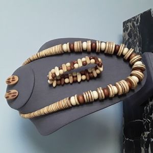 80's Boho Wood & Coconut Shell 3 piece set